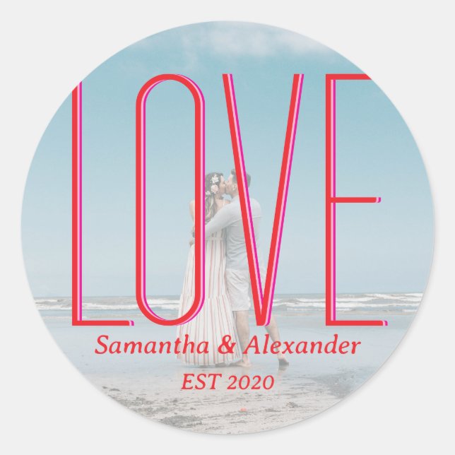 Simple Wedding Personalized Couple Photo Modern Classic Round Sticker (Front)