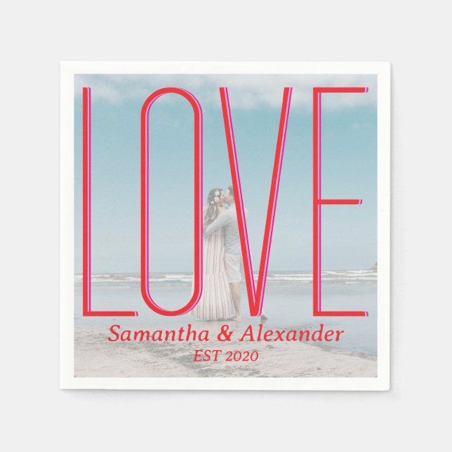 Simple Wedding Personalized Couple Photo Modern Napkins (Front)