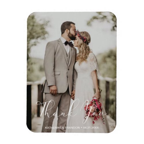 Simple Wedding Photo Add Name  Date Thank You Magnet