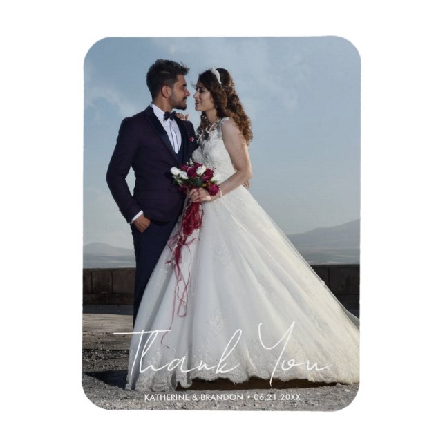 Simple Wedding Photo Add Names & Date Thank You  Magnet (Vertical)