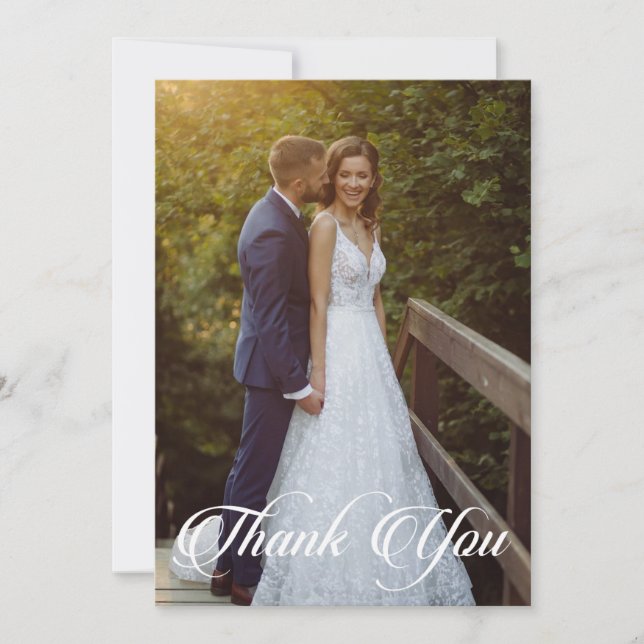 Simple Wedding Photo Add Your Greeting Thank You Card (Front)