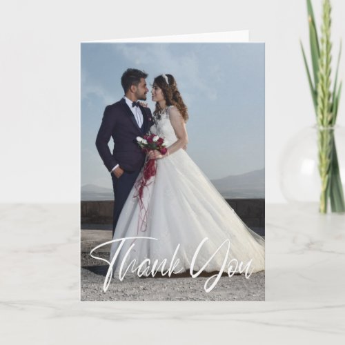 Simple Wedding Photo Add Your Greeting Thank You  Card