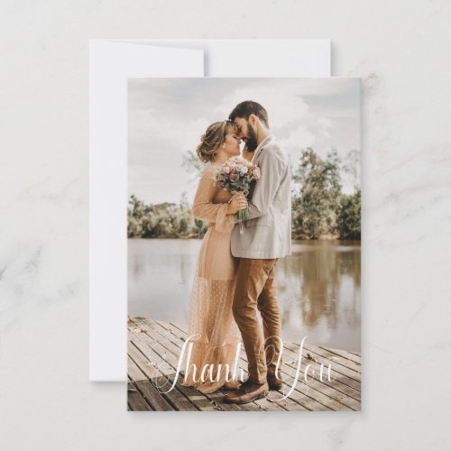Simple Wedding Photo Add Your Greeting Thank You   Card