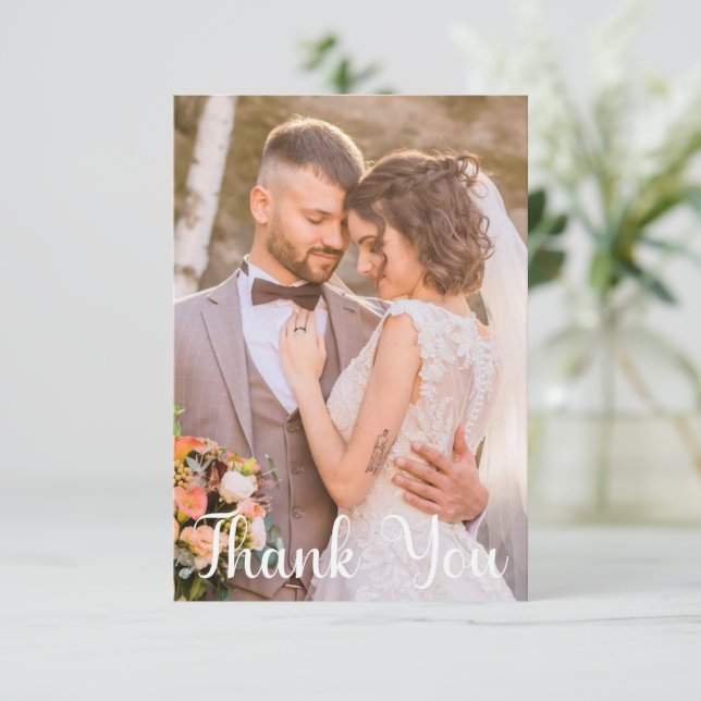 Simple Wedding Photo Add Your Greeting  Thank You Card (Standing Front)