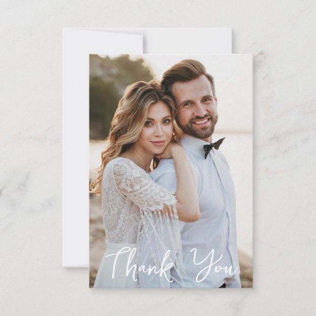 Simple Wedding Photo Add Your Greeting Thank You Note Card (Front)