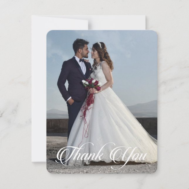 Simple Wedding Photo Add Your Greeting Thank You Note Card (Front)