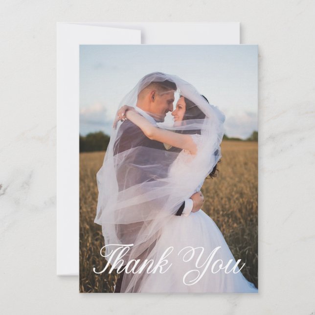 Simple Wedding Photo Add Your Greeting Thank You Note Card (Front)