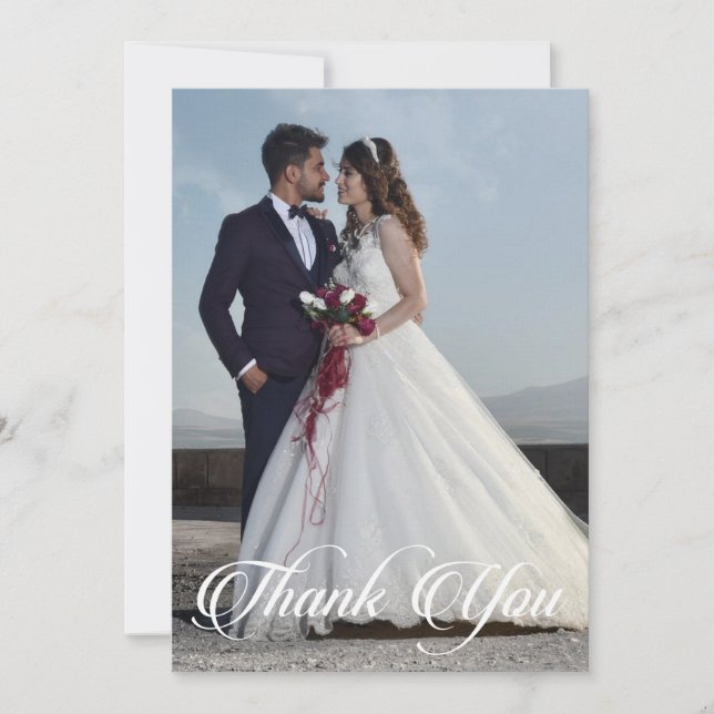 Simple Wedding Photo Add Your Greeting Thank You Note Card (Front)