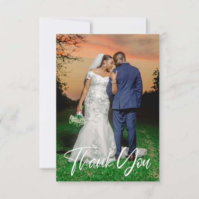 Simple Wedding Photo Add Your Greeting Thank You  Note Card (Front)