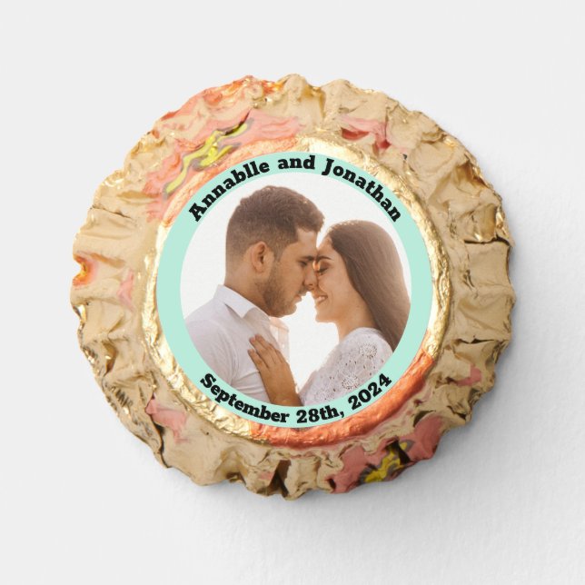 Simple Wedding Photo Date Green Frame Reese's Peanut Butter Cups (Front)
