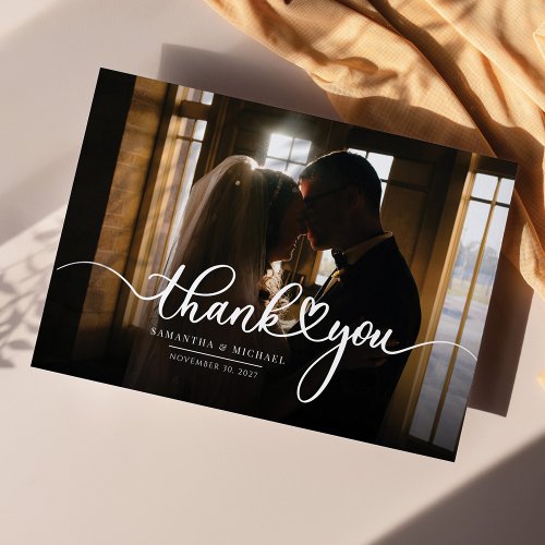 Simple Wedding Photo Hand_Lettered Thank You Card