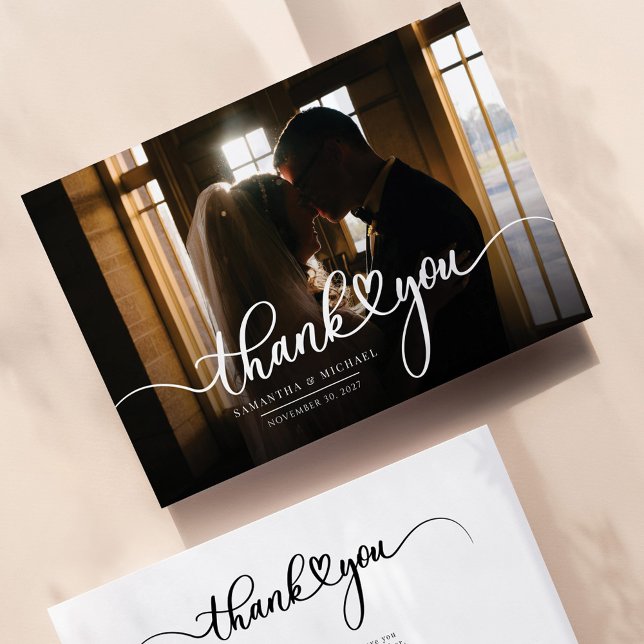 Simple Wedding Photo Hand-Lettered Thank You Note Card (Creator Uploaded)