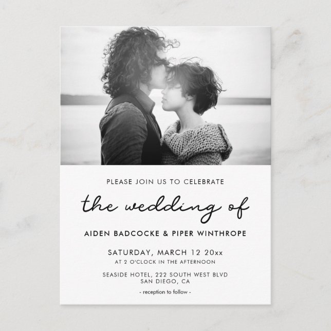 Simple wedding photo invitation postcard (Front)
