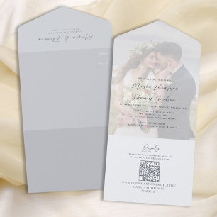Simple Wedding Photo Light Blue All In One Invitation