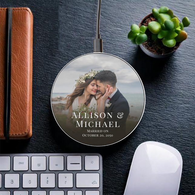 Simple Wedding Photo Personalized Keepsake Wireless Charger (Wedding photo typography personalized phone charger
)