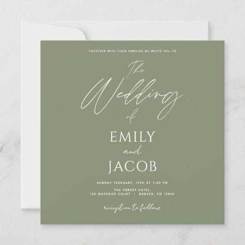 Simple Wedding Photo Sage Green Script Invitation