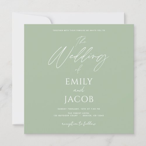 Simple Wedding Photo Sage Green Script Invitation