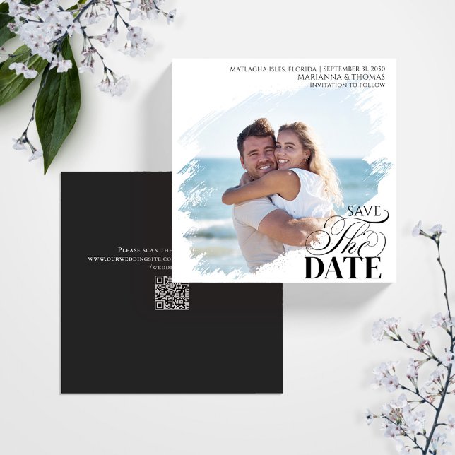 Simple Wedding Photo Save the Date Custom Announcement (Wedding save the date photo square card.)