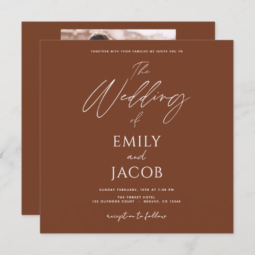 Simple Wedding Photo Terracotta Script Invitation