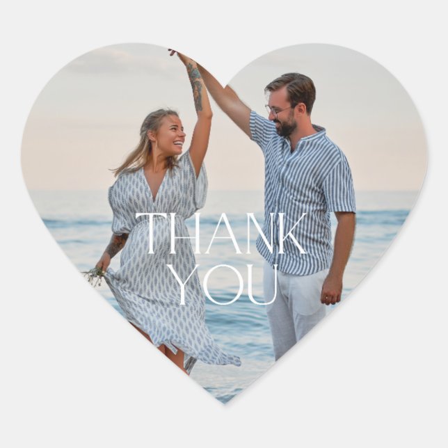 Simple Wedding Photo Thank You Favor Heart Sticker (Front)