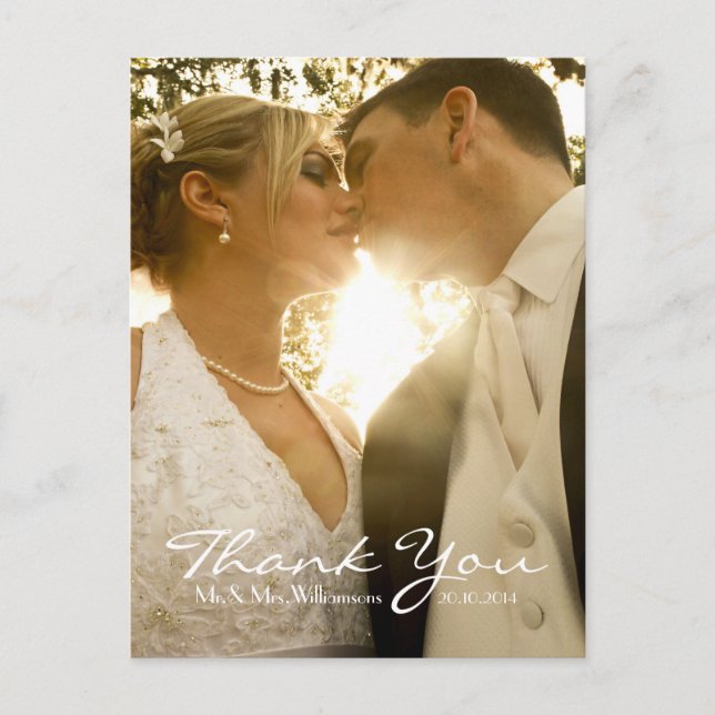 Simple Wedding Photo Thank You Note | Postcard (Front)