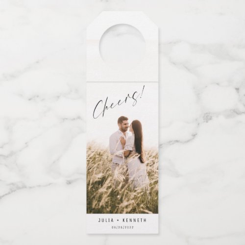 Simple Wedding Photo Wine Bottle Hanger Tag