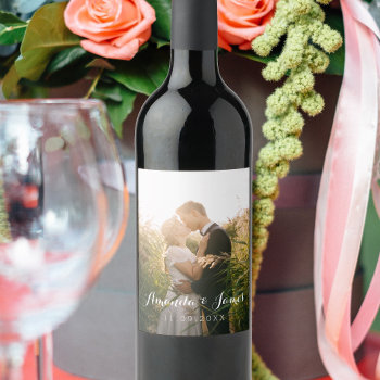 Simple Wedding Photo Wine Label by CrispinStore at Zazzle