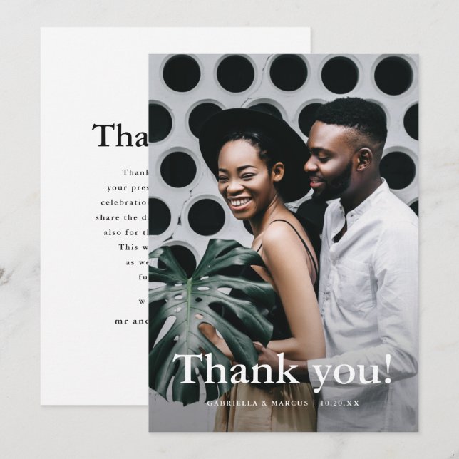 Simple Wedding Photo with Thank you Message  Card (Front/Back)