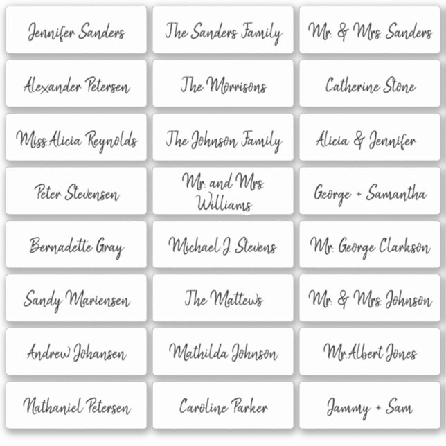 Simple wedding place card guest names script sticker (Front)