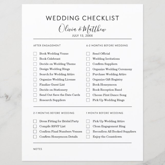 Simple Wedding Planner Checklist Personalized  (Front)