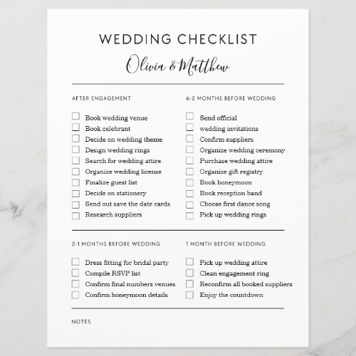 Simple Wedding Planner Checklist Personalized 