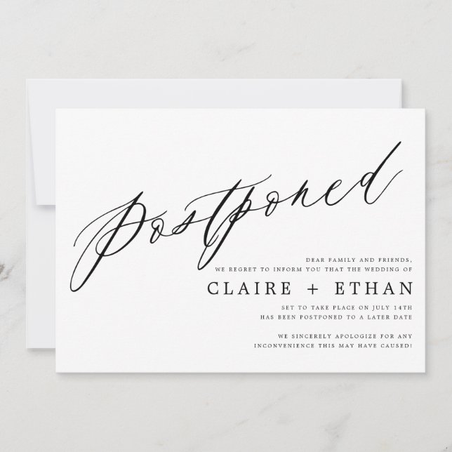 Simple Wedding Postponement Insert Invitation (Front)