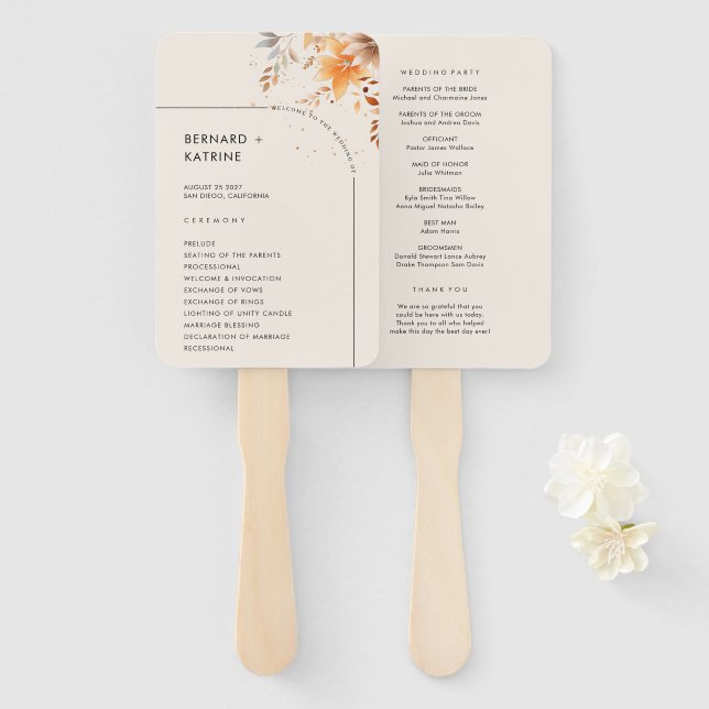Simple  Wedding Program Hand Fan (Front and Back)