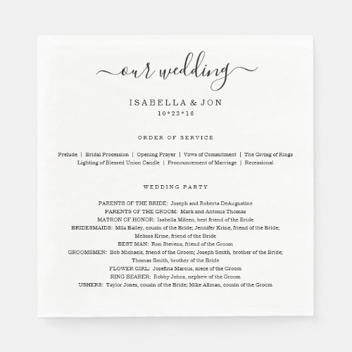 Simple Wedding Program Napkin