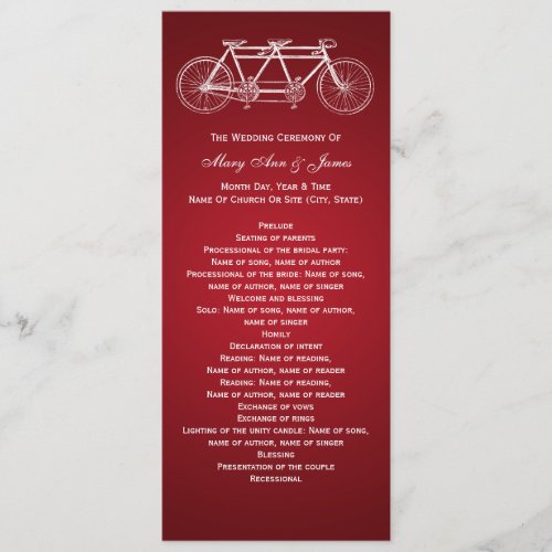 Simple Wedding Program Tandem Bike Red