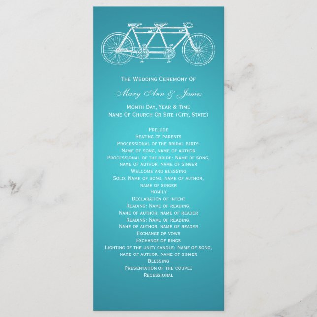 Simple Wedding Program Tandem Bike Turquoise (Front)