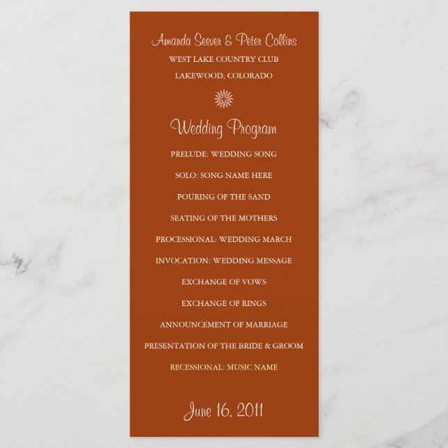 Simple Wedding Programs (Brick) (Front)