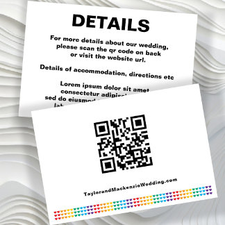 Simple Wedding QR Code Rainbow Love Hearts Enclosure Card