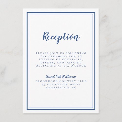 Simple Wedding Reception Blue Framed White Enclosure Card