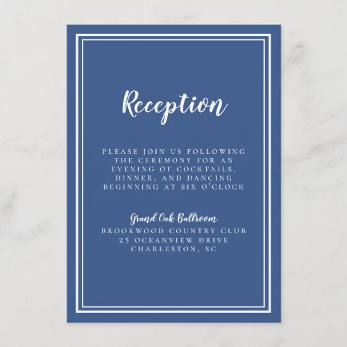 Simple Wedding Reception Classic Blue White Frame Enclosure Card