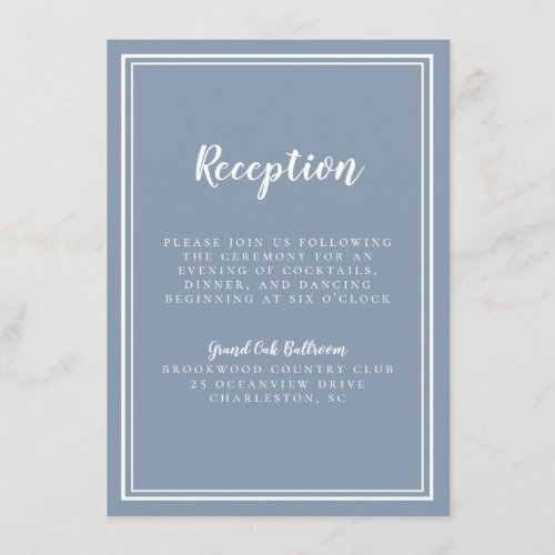 Simple Wedding Reception Dusty Blue Framed White Enclosure Card