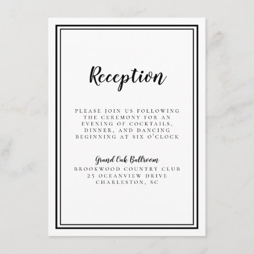 Simple Wedding Reception Framed Black  White Enclosure Card