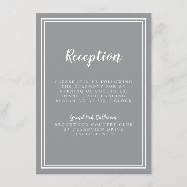 Simple Wedding Reception Gray Chic Framed White Enclosure Card (Front)