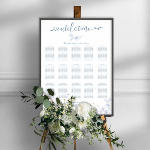 Simple Wedding Reception Seating Chart Light Blue 