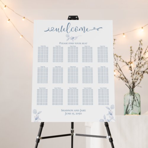 Simple Wedding Reception Seating Chart Light Blue  Foam Board