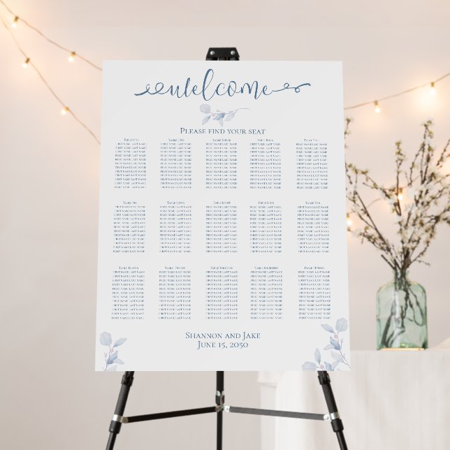 Simple Wedding Reception Seating Chart Light Blue  Foam Board (In Situ (Stand))