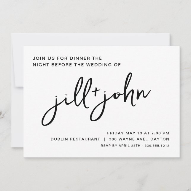Simple Wedding Rehearsal Dinner Invitation (Front)