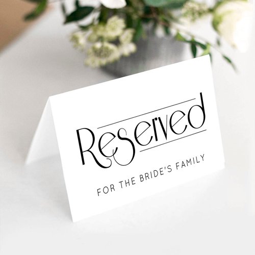 Simple Wedding Reserved Table Tent Sign