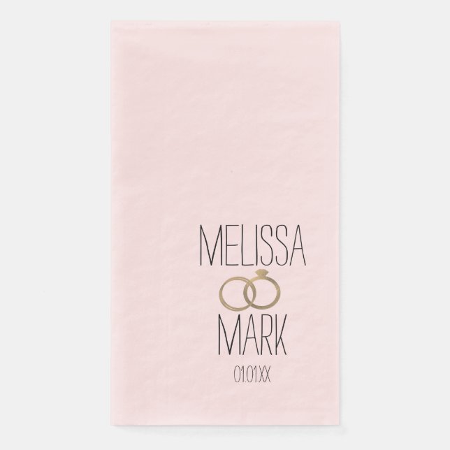 Simple Wedding Ring Faux Gold Rings  Pink Paper Guest Towels (Front)