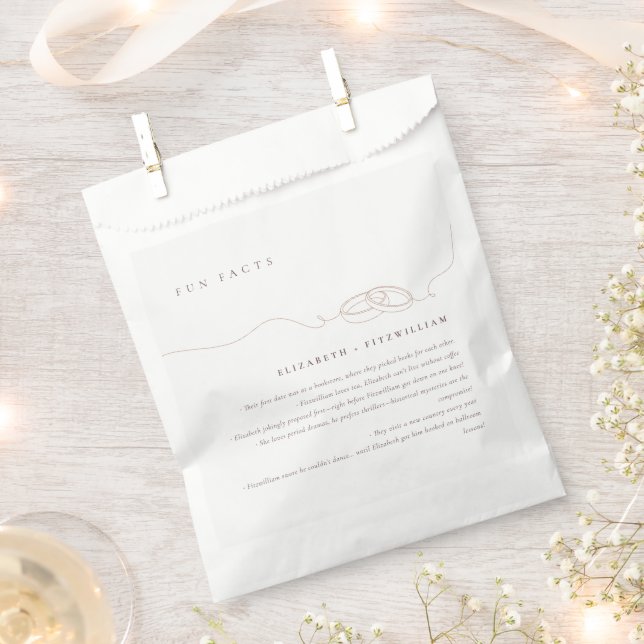 Simple Wedding Rings | Blush Pink Wedding Fun Fact Favor Bag (Clipped)